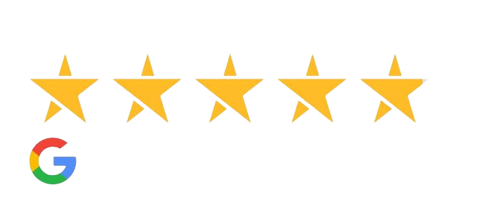 Five gold stars with Google logo, indicating a five-star dental practice rating.