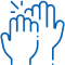 Multiple hands reaching upward together in collaborative gesture of support and teamwork.