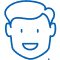 Simple blue line drawing of smiling child's face for dental center website