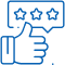 Thumbs up with three-star rating badge, representing customer satisfaction and positive reviews.