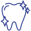 Blue outline illustration of a tooth with a crown, representing dental care and orthodontics services.