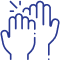 Multiple hands raised together showing unity and support in dental care community.
