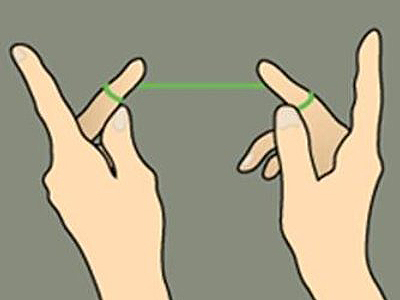 Two hands demonstrating proper finger positioning with a green line between them, illustrating orthodontic measurement or alignment concept.