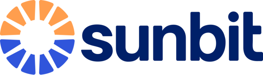 Sunbit logo featuring orange and blue sun rays with company name in dark blue text.